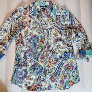 Button up women's top color paisley print no iron ( L)